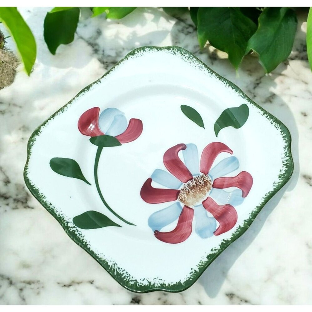 Blue Ridge Southern Potteries Square Plate Whirligig Bread & Butter Dessert 6.5"